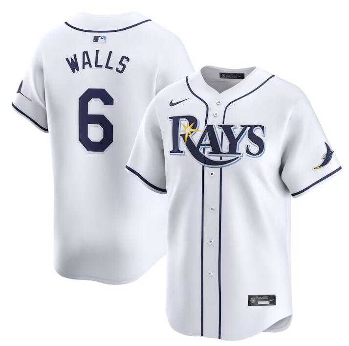 Men%27s Tampa Bay Rays #6 Taylor Walls White Home Limited Stitched Baseball Jersey Dzhi->tampa bay rays->MLB Jersey